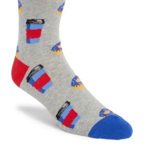 Happy Socks Coffee and Sprinkle Donuts To Go Graphic Grey Cotton Socks NWT - Picture 1 of 3